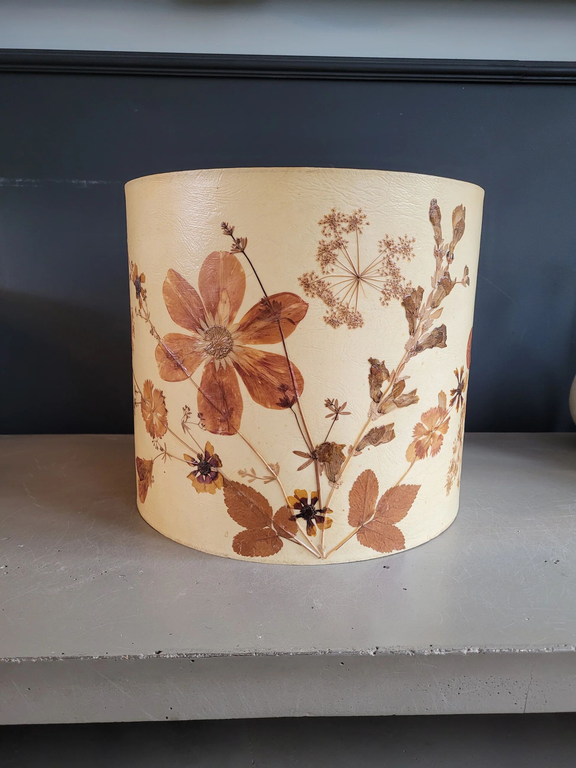 Large vintage lampshade with dried flowers