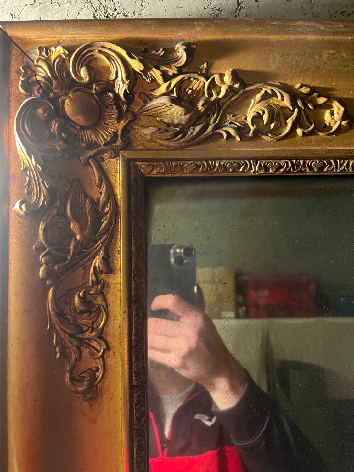 Exceptional Large Golden Mirror with Pediment - Louis XV / Neo-Baroque Style