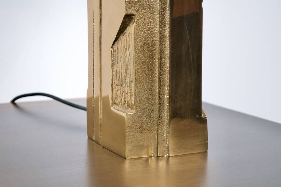 POLISHED/FROSTED BRONZE LAMP MICHEL MANGEMATIN FRANCE 1960