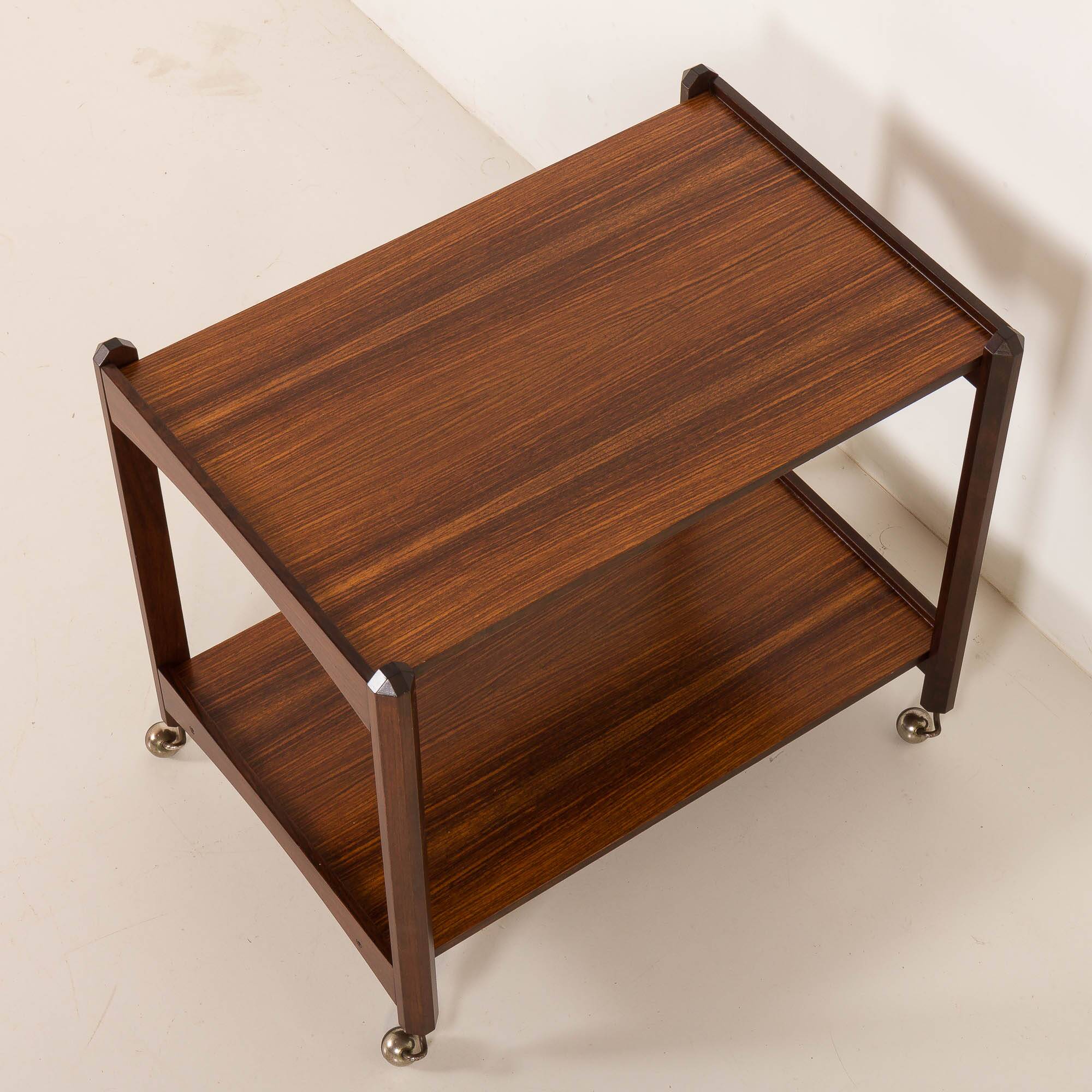 Italian mid century bar trolley, serving cart in rosewood, 1960s