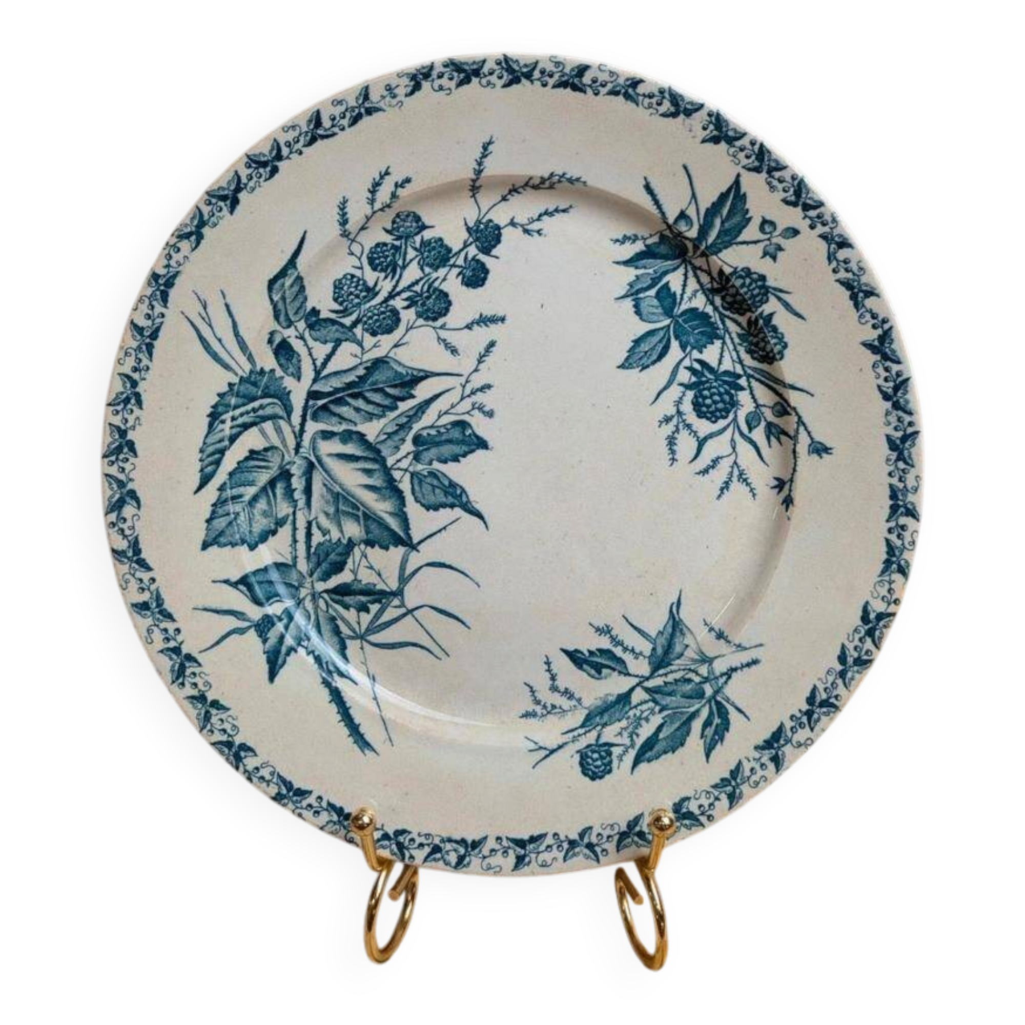 Assiette en terre de fer Badonviller modèle Mûre – décor bleu