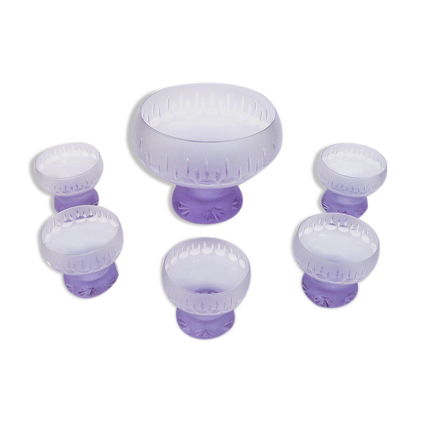 Dessert service cut and cups in old art deco purple crystal