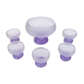 Dessert service cut and cups in old art deco purple crystal