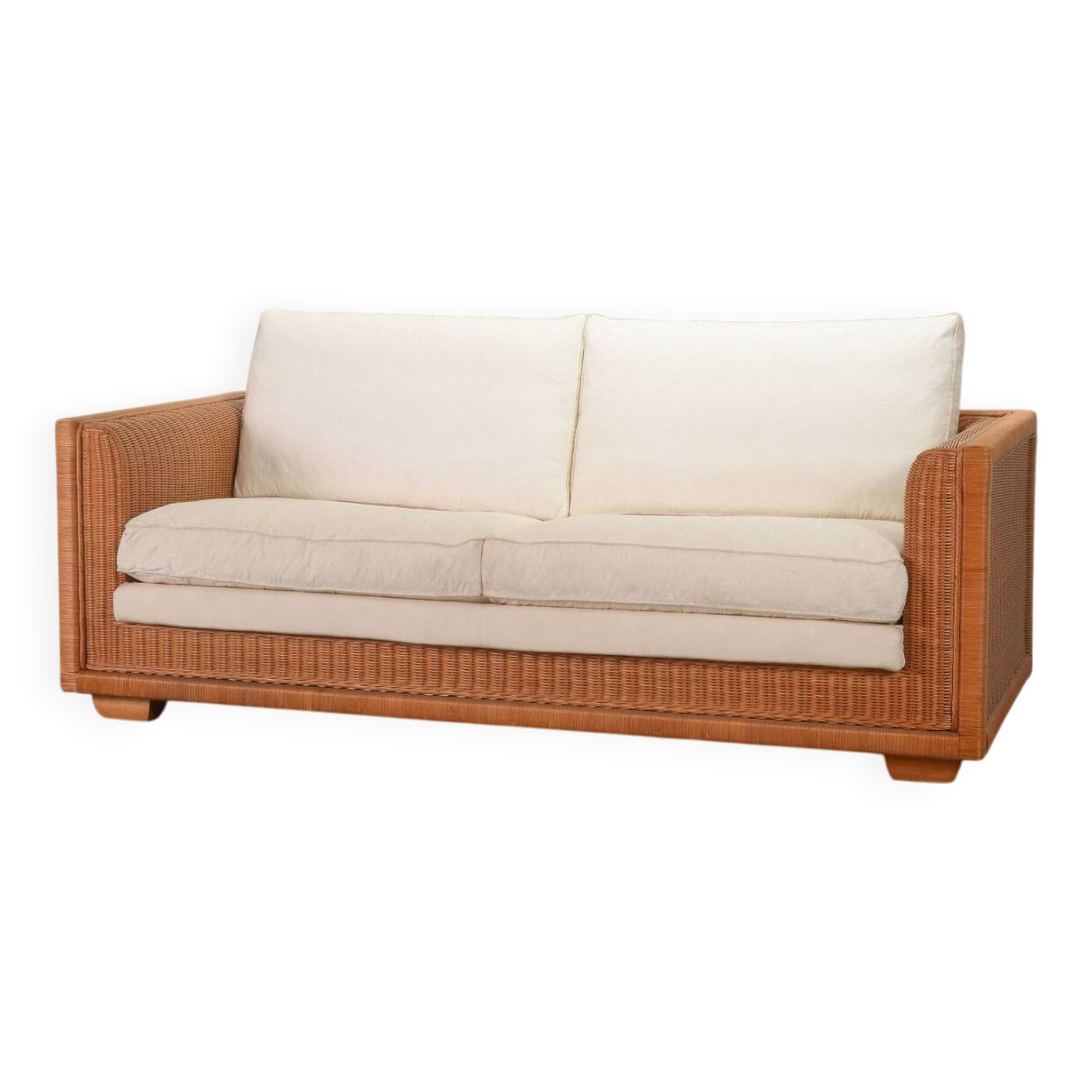 Luxurious Italian Gasparucci Reed White Lounge Greenhouse Sofa. Italy, 1980