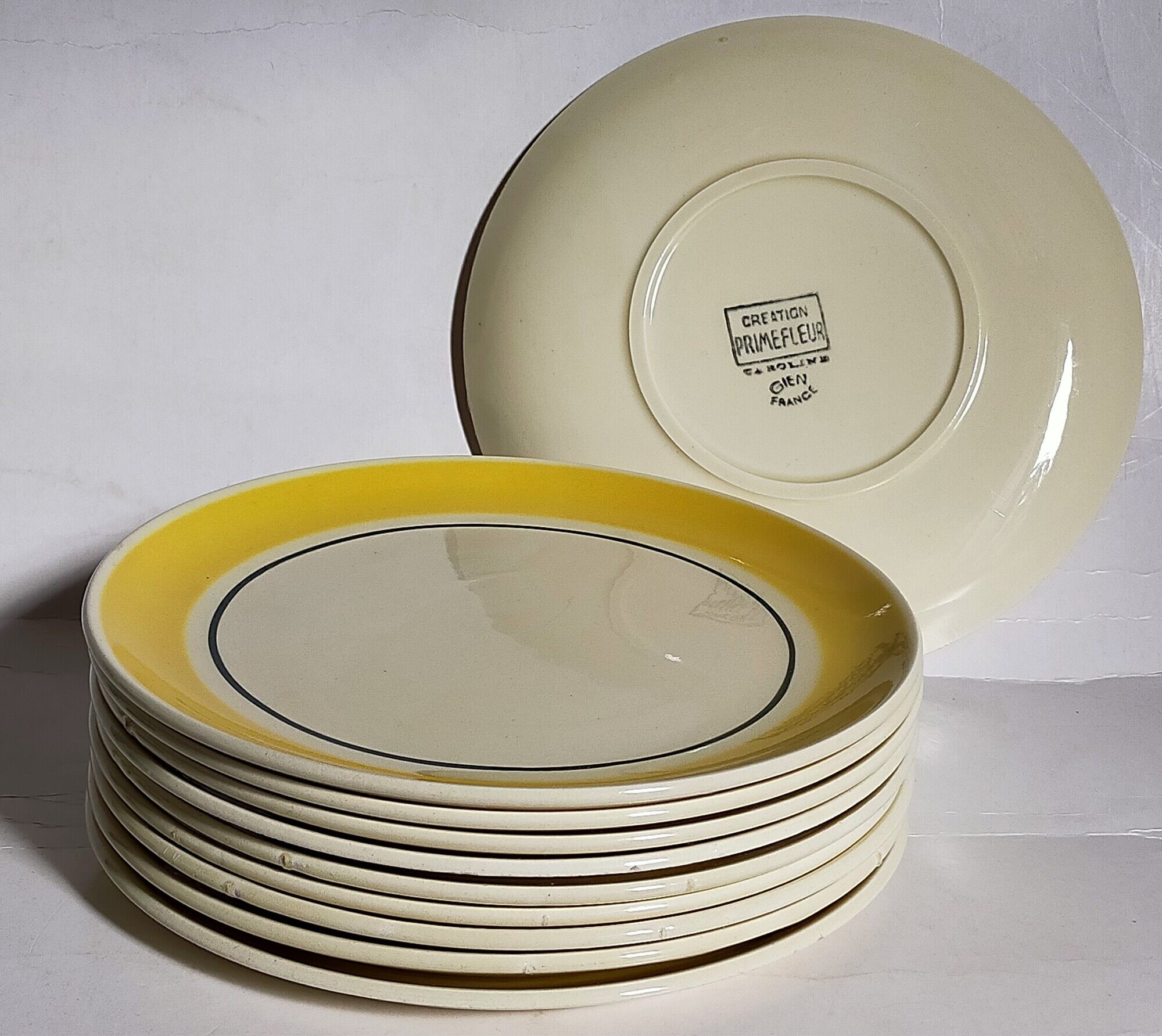 Ten dessert plates faience from gien creation primefleur, vintage "caroline" service