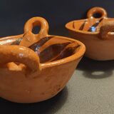 Pair of handled bowls, glazed terracotta, Mexico, mid-20th century.