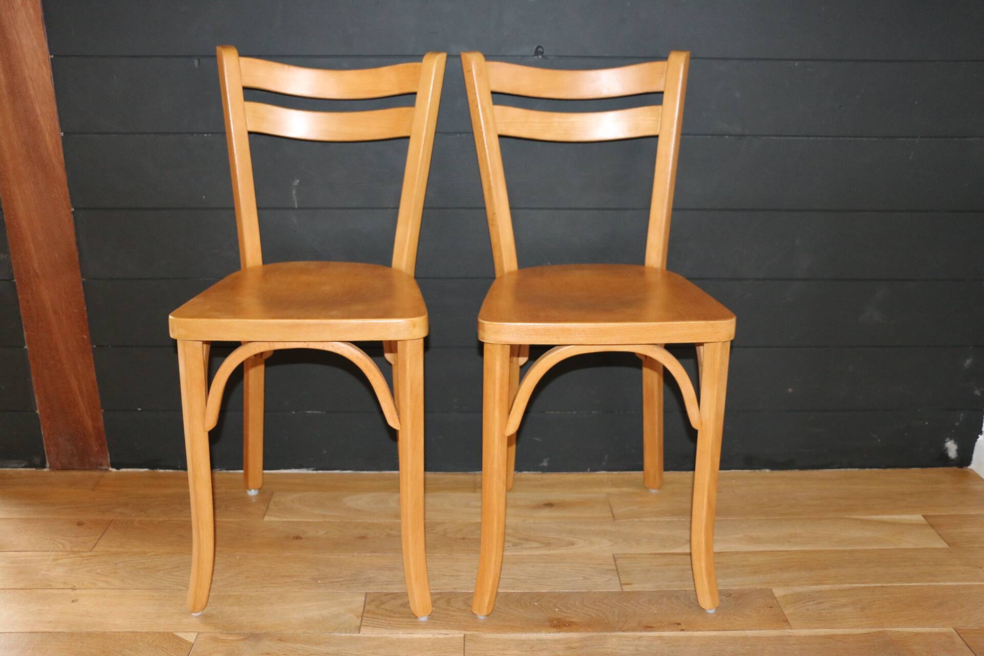 2 Baumann No. 19 chairs in light beech