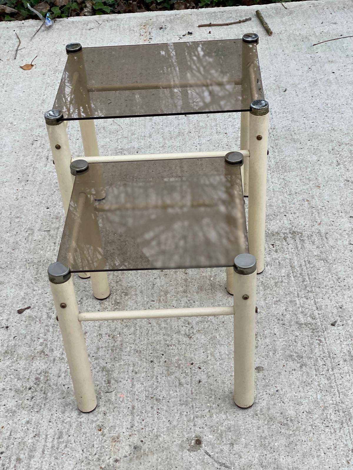 2 industrial beige glass nesting coffee tables by Yves Boutboul, 1970