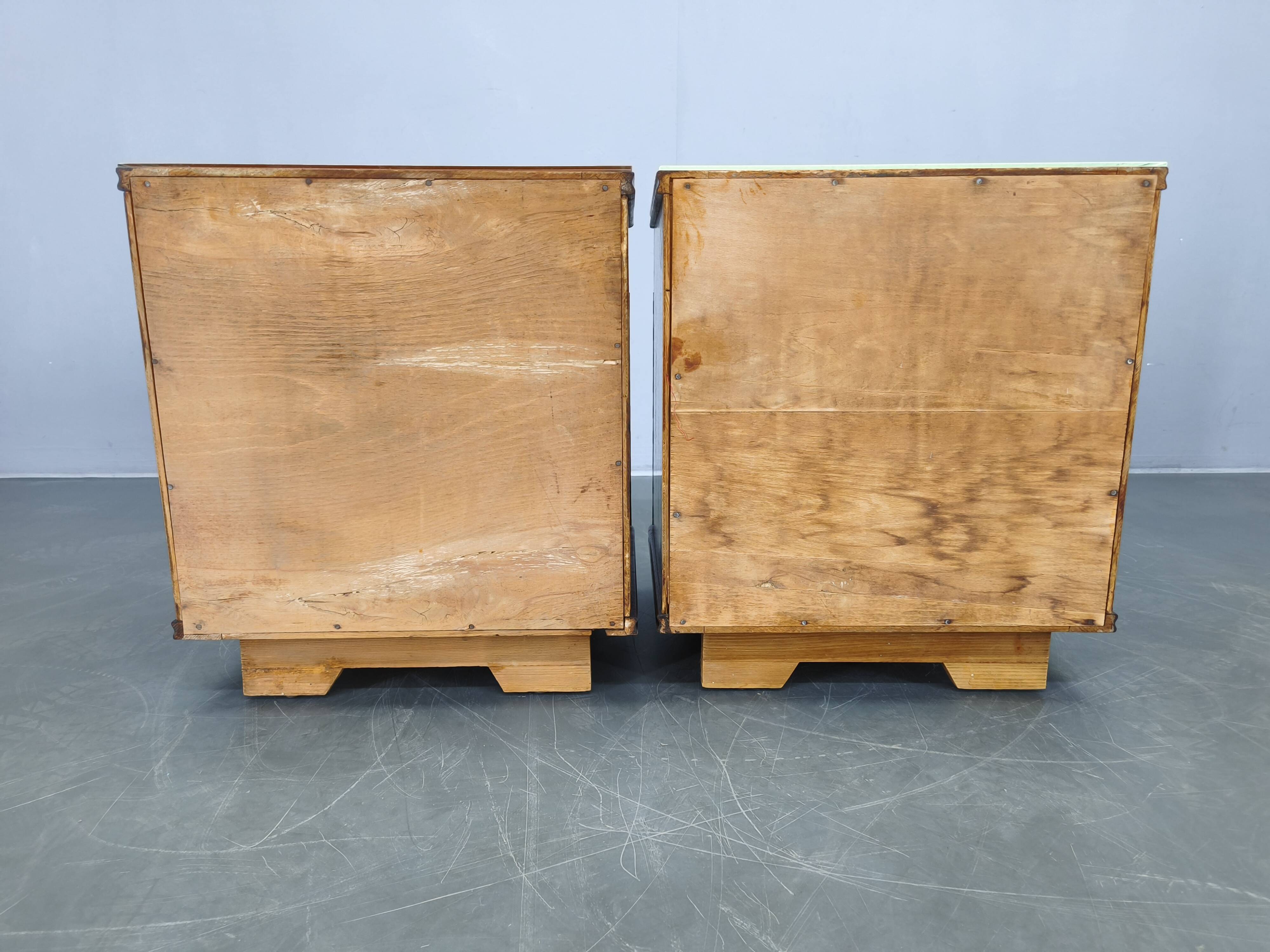 Pair of Mid-Century Walnut Nightstands with Glass Tops, 1950s