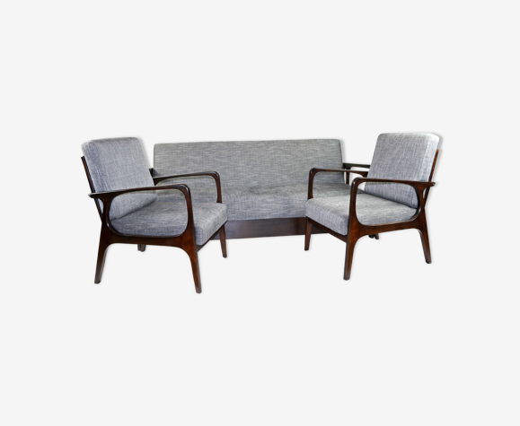 Canapé triple vintage avec deux fauteuils des années 70