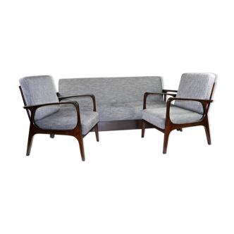 Canapé triple vintage avec deux fauteuils des années 70