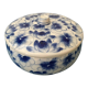 Porcelain candy dish. Blue flower patterns on white background