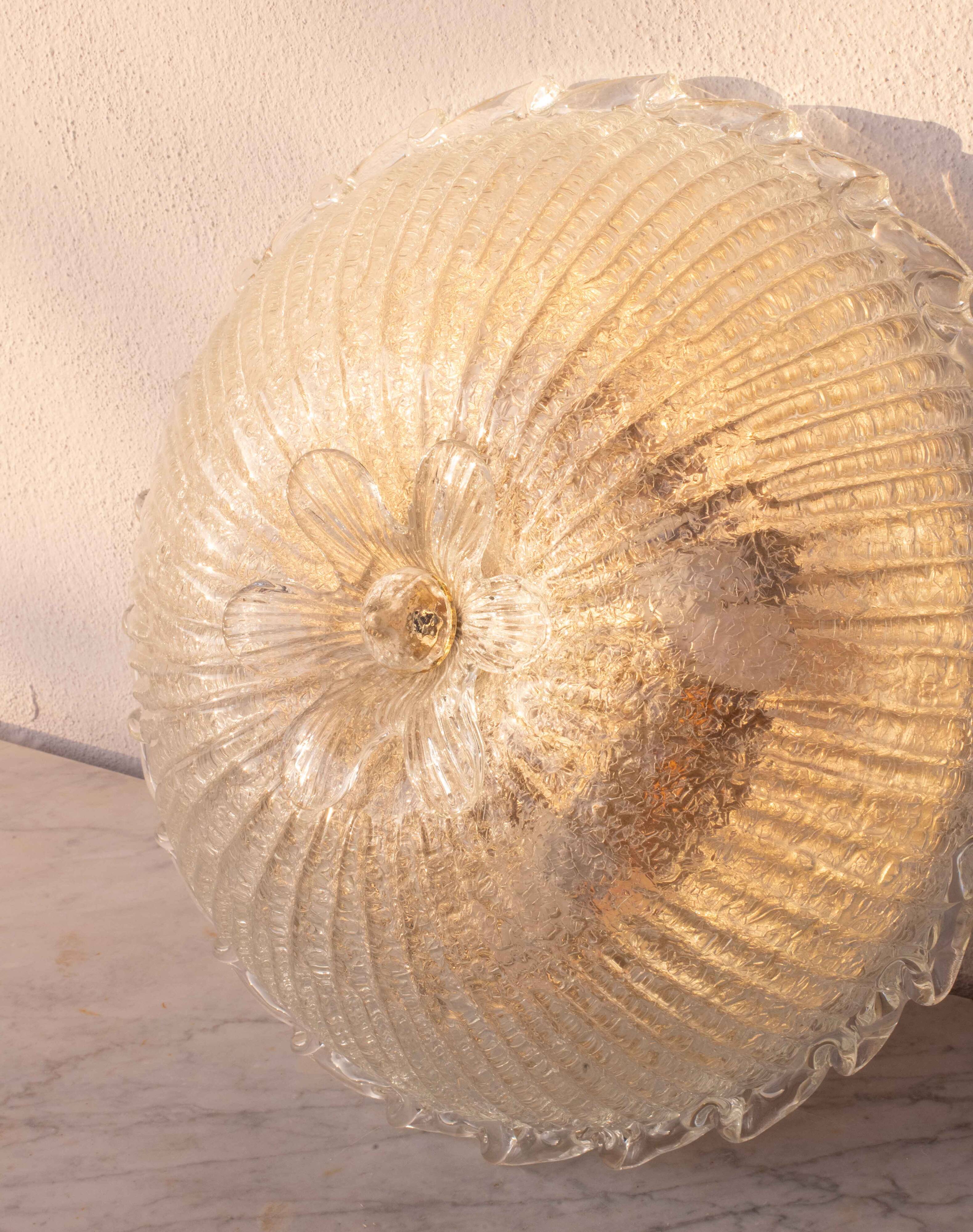 Italian Transparent Murano Glass Ceiling with Flower