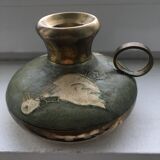 Rat de cave en laiton émaillé. Motifs "Oies"