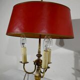 Brass bouillotte lamp with red lampshade, Louis XVI – XXth style