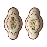 Pair of hand-decorated old Fleury Longwy France wood ravines