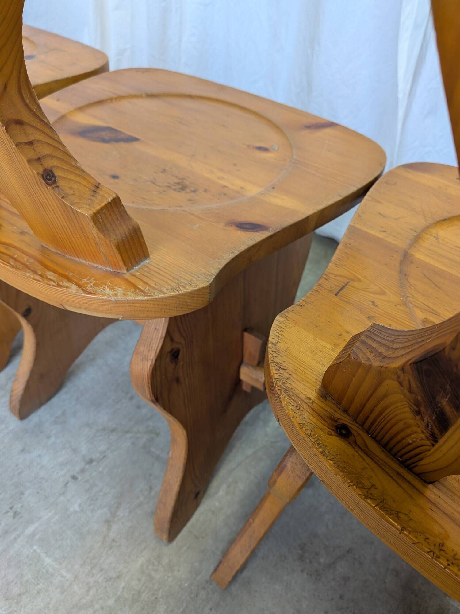 Vintage Alpine Wooden Chairs (Set of 4) Heart Cut-Out