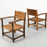 Pair of French armchairs with twisted legs in the style of Charles Dudouyt, France, 1940s.