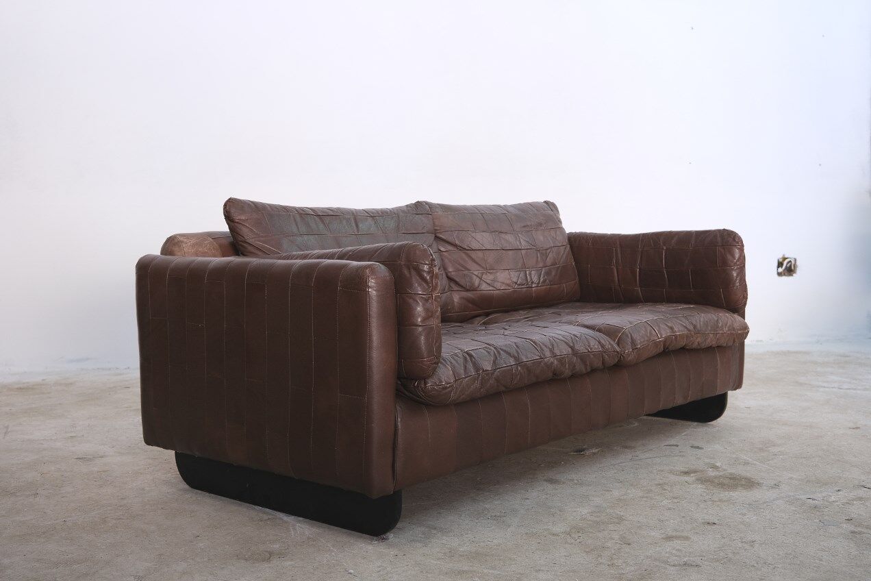 Mid-century patchwork leather sofa in the style of De Sede, 1970s