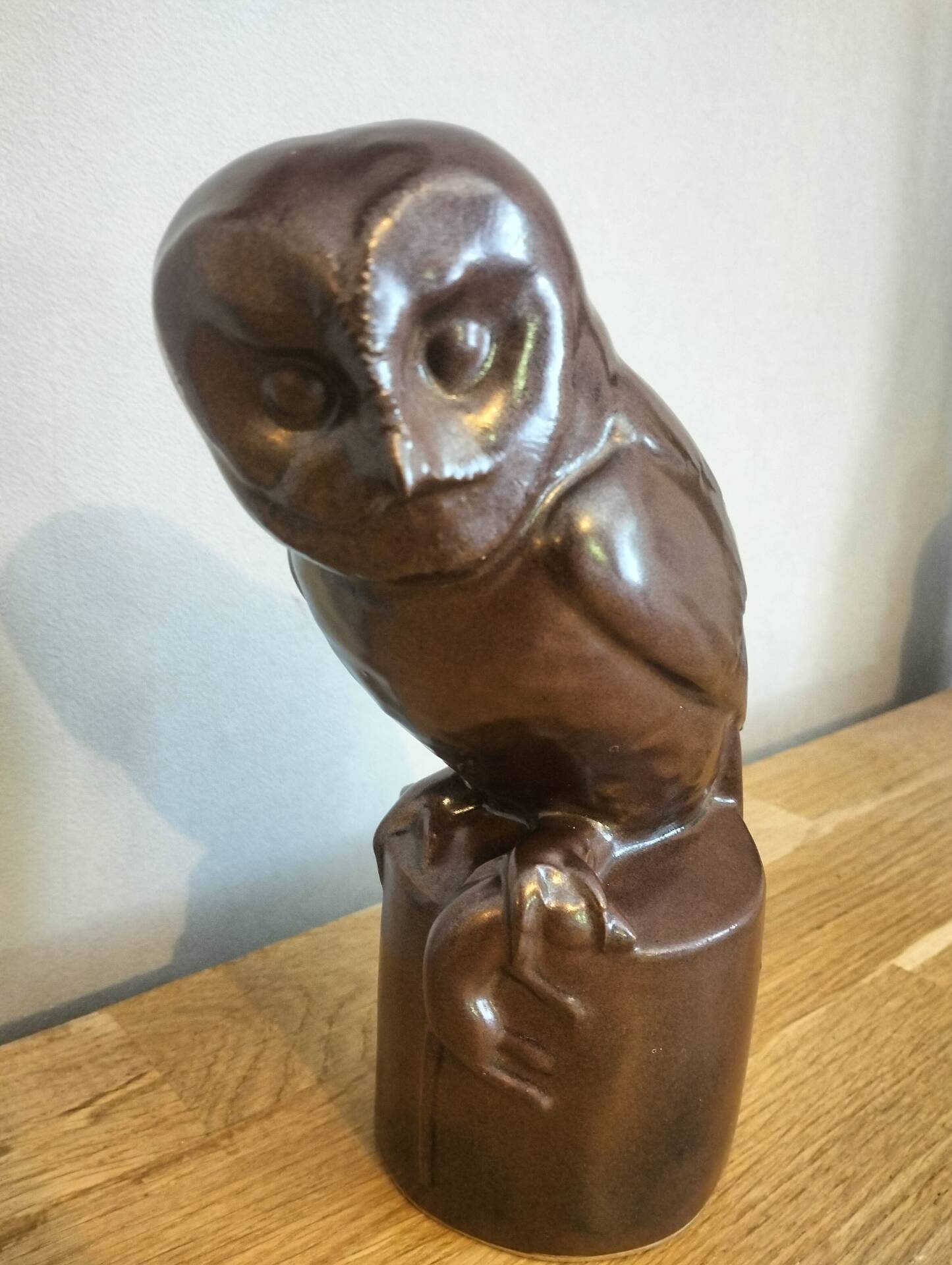 Glazed stoneware owl signed Drillon – Puisaye, 1950s