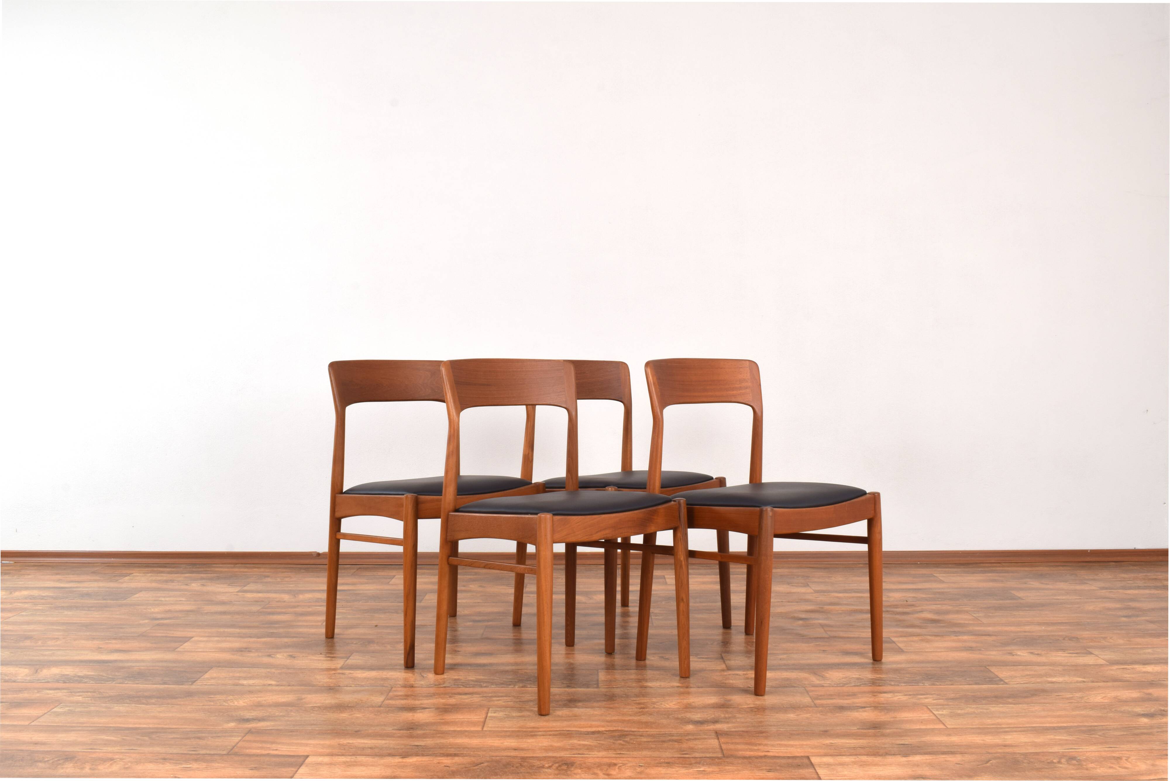 Danish teak and leather dining chairs by Henning Kjærnulf for Korup Stolefabrik, 1960s, set of 4