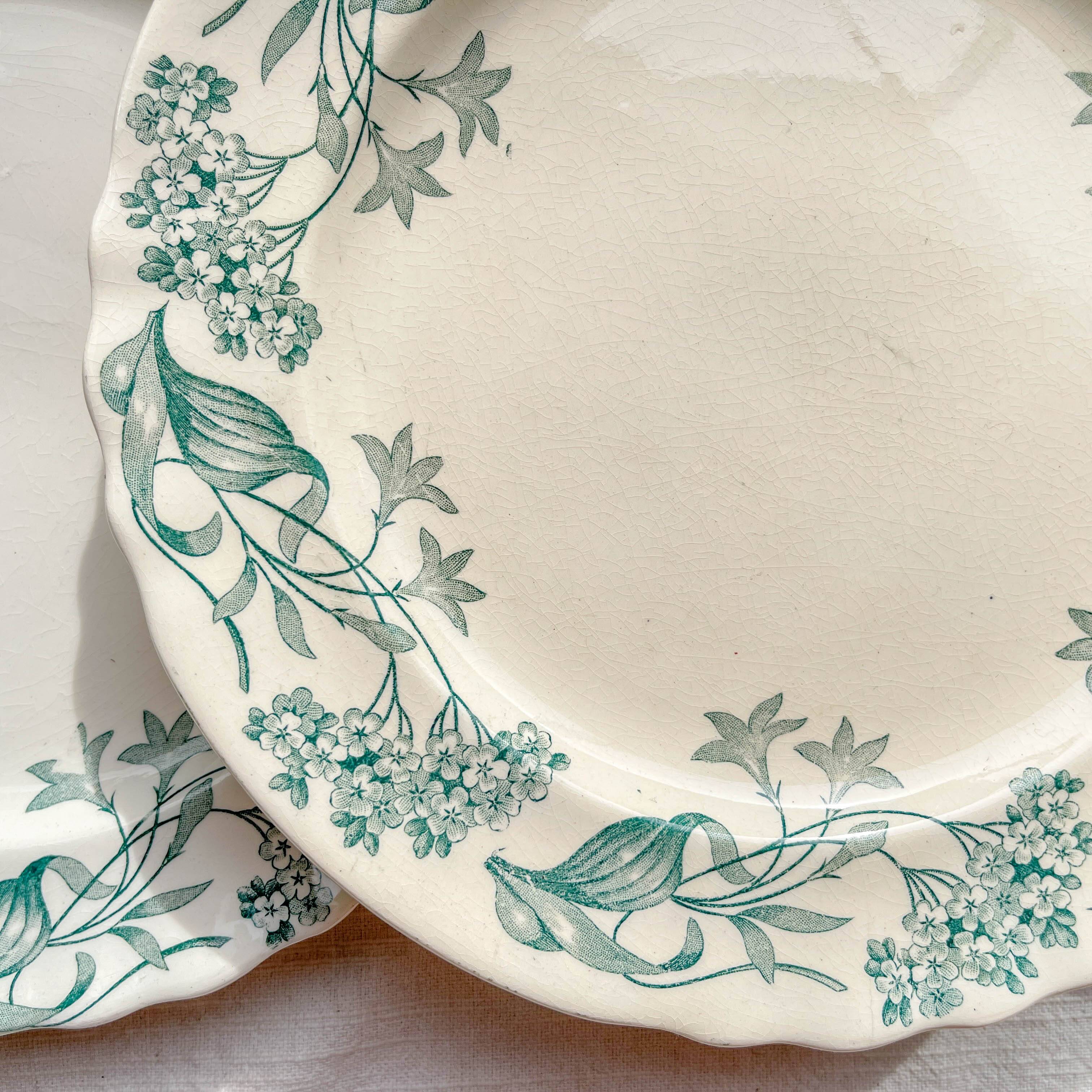 Set of 6 Antique Terre de Fer "Lilac" Longchamp Flat Plates, 19th Century