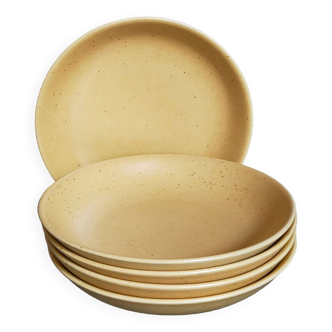 Five vintage natural stoneware soup plates