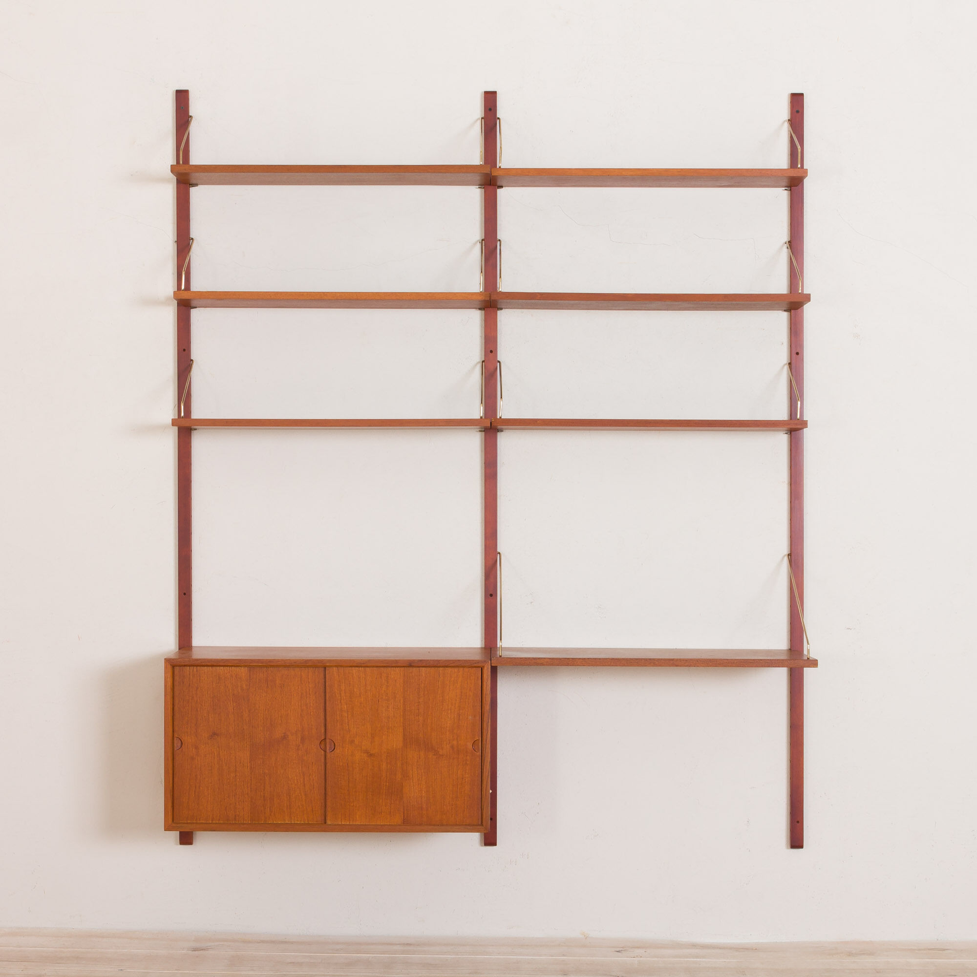 Teak wall unit 6 shelves with desk and cabinet