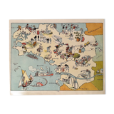 Old poster illustrated map of Brittany 1937 - JP Pinchon