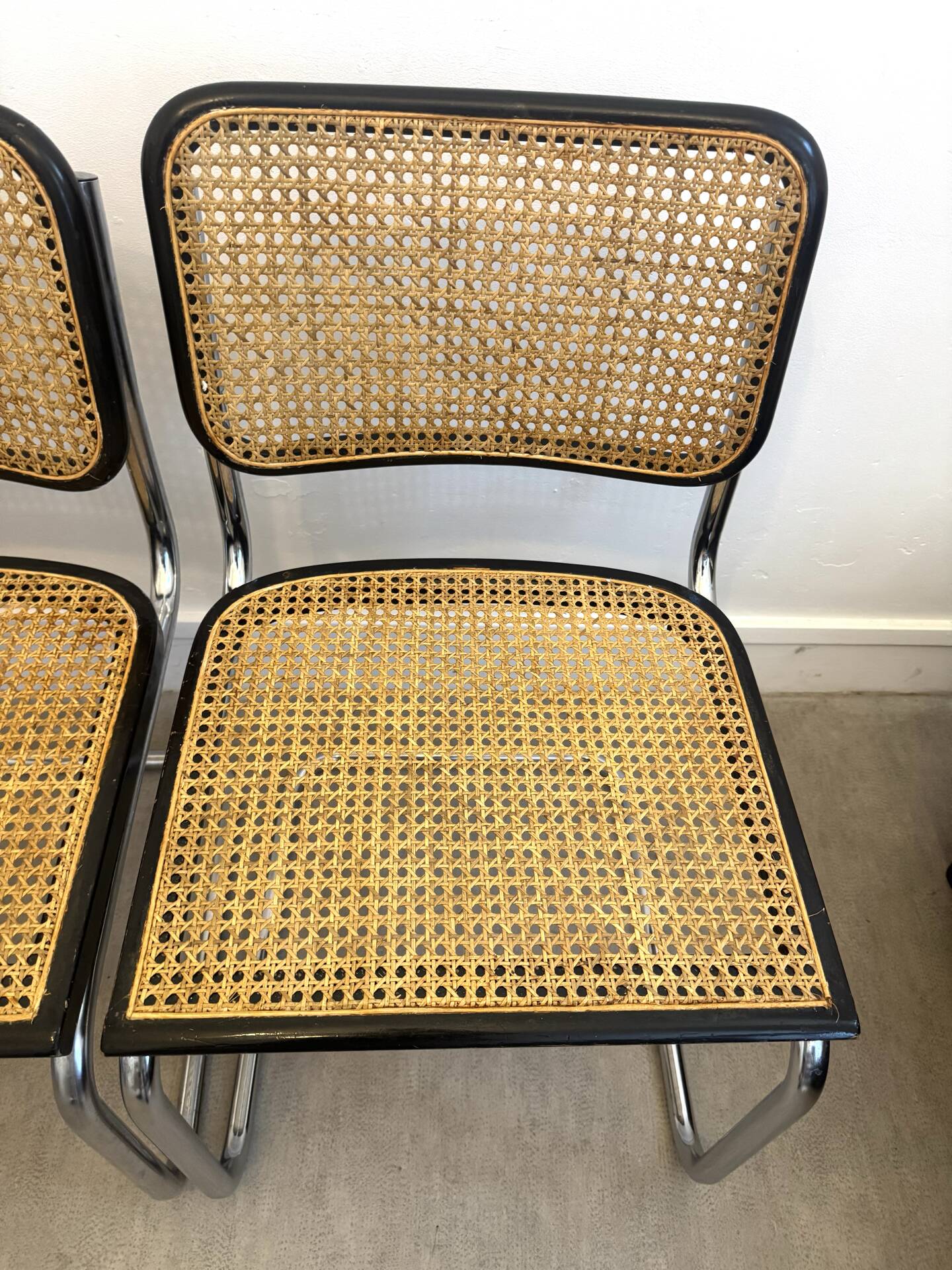 Pair of Marcel Breuer B32 Cesca chairs made in Italy.