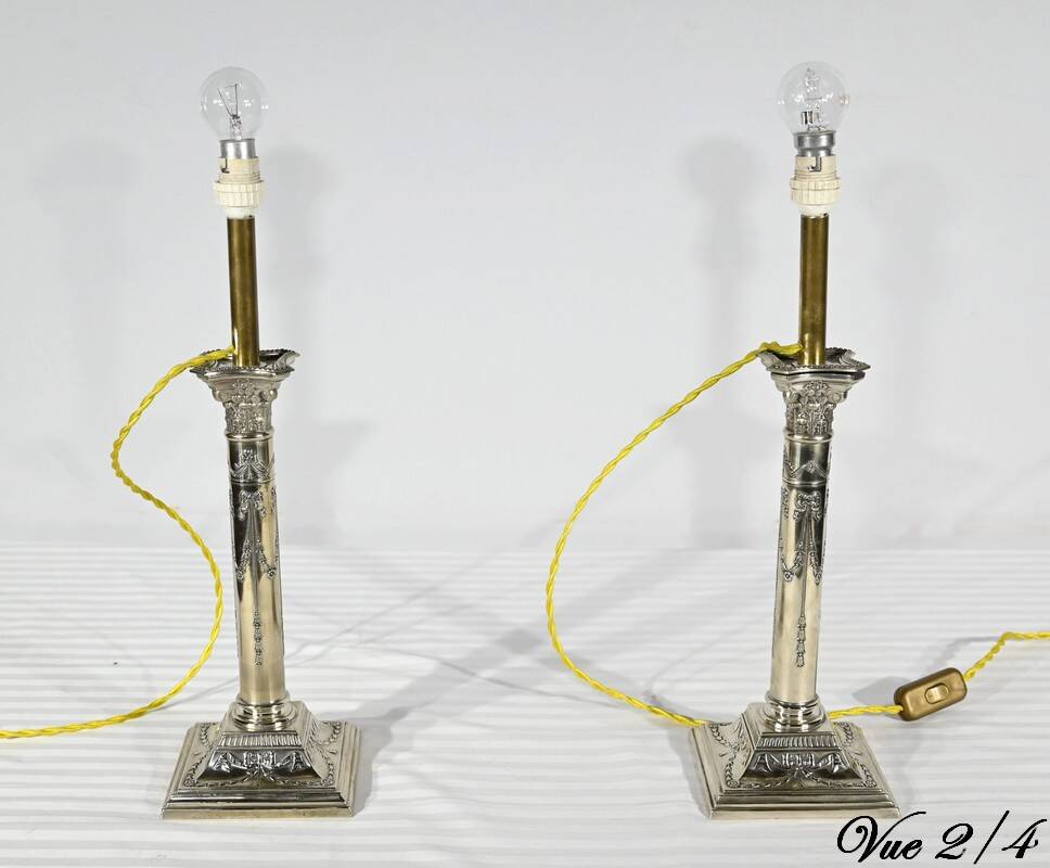 Pair of Electrified Torches in Silver Metal – Mid-19th Century