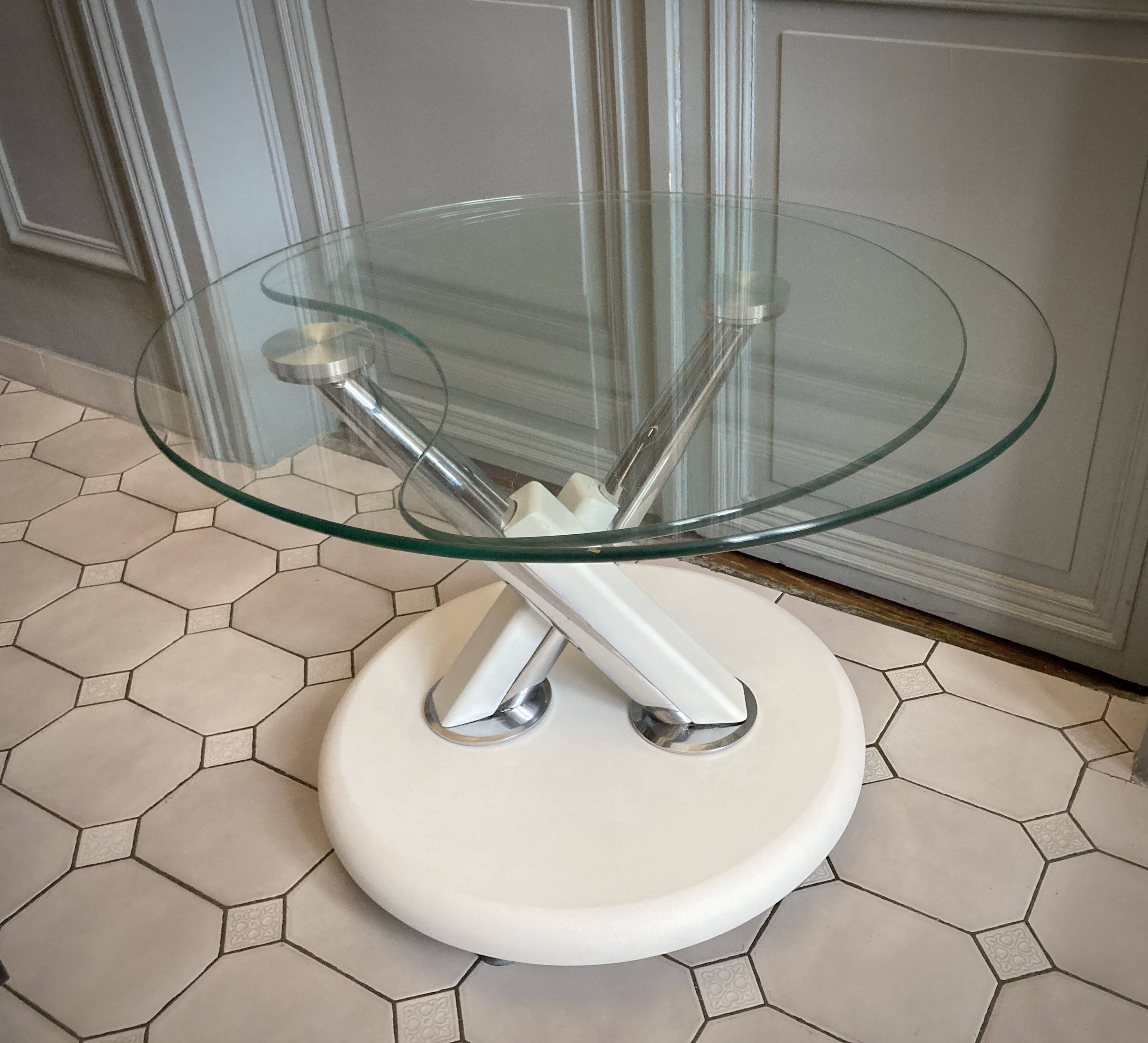 Vintage glass and chrome coffee table