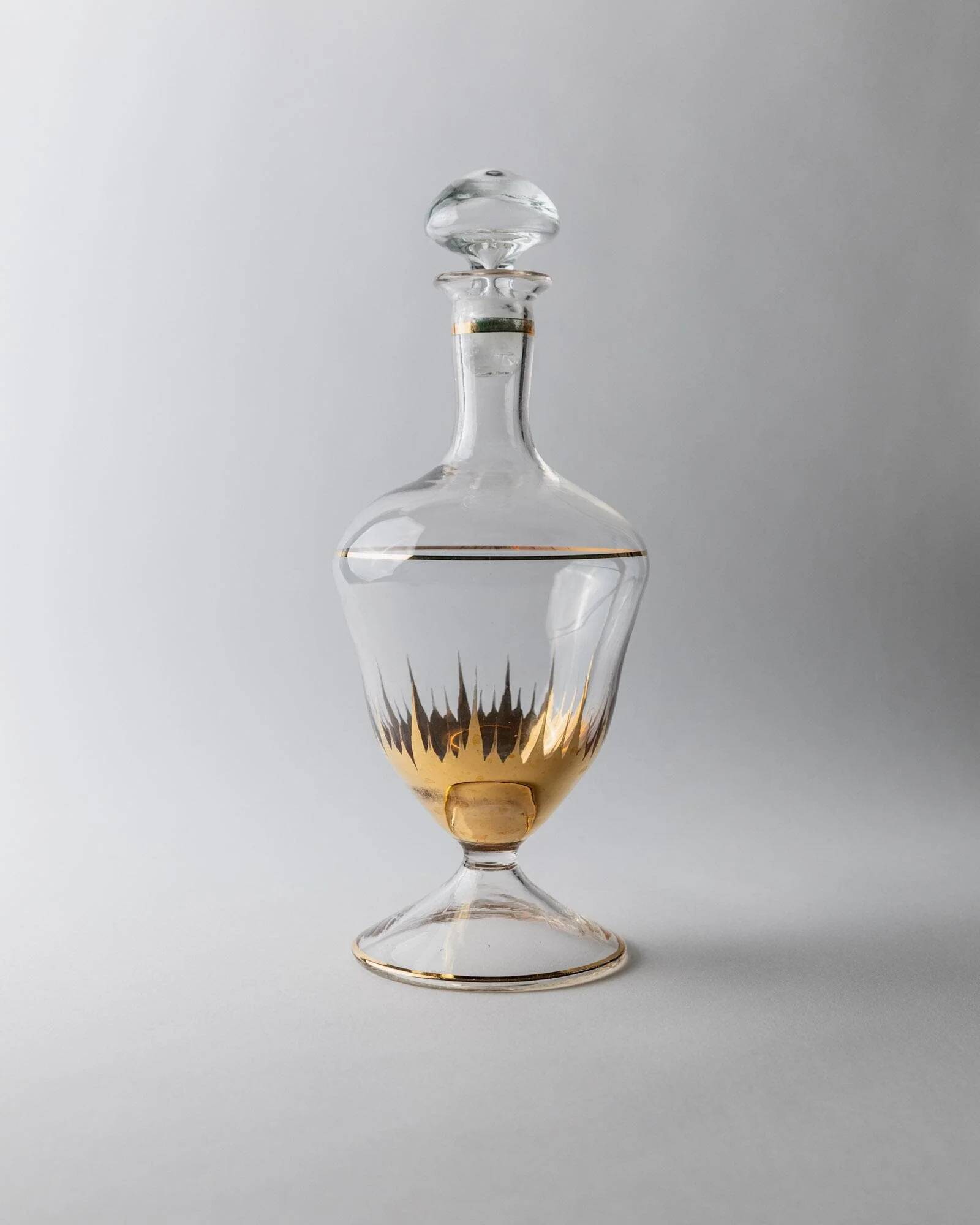 Carafe vintage en verre de Murano des années 1960, verre clair avec détails dorés et bouchon