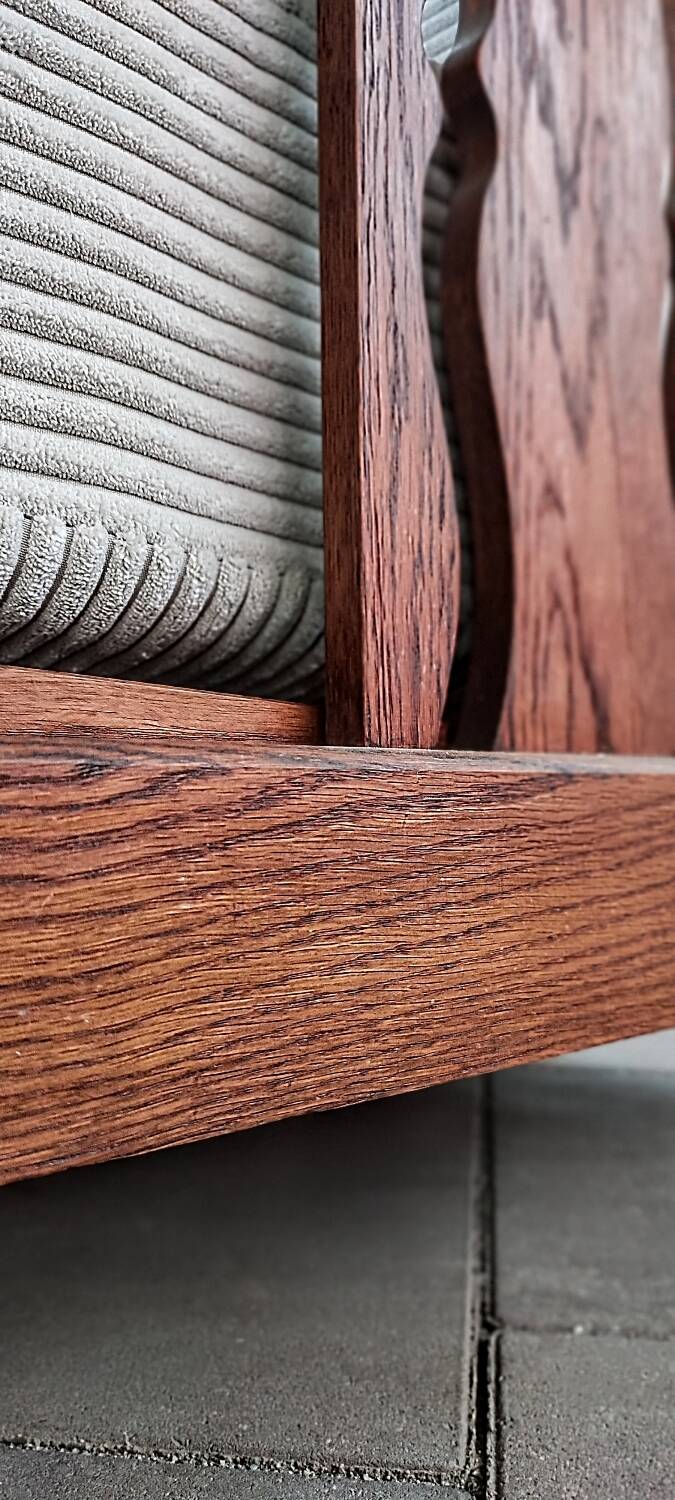 Art Deco armchair in solid oak and off-white corduroy, 1950s