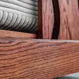 Art Deco armchair in solid oak and off-white corduroy, 1950s