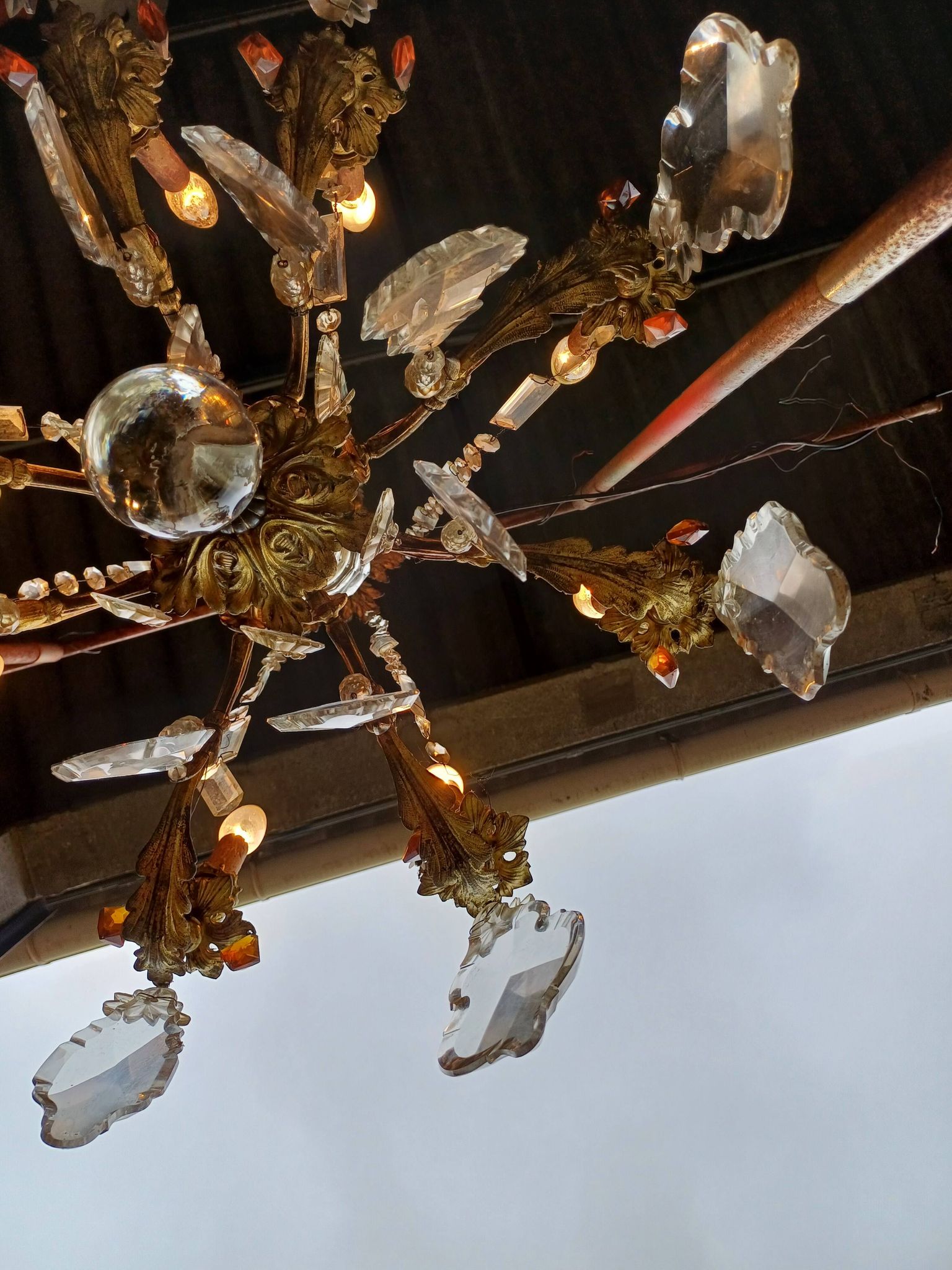 19th Bronze and Crystal Chandelier
