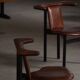 Hans Olsen, Set of 4 Frederik VII dining chairs, oak and leather, mid-20th century