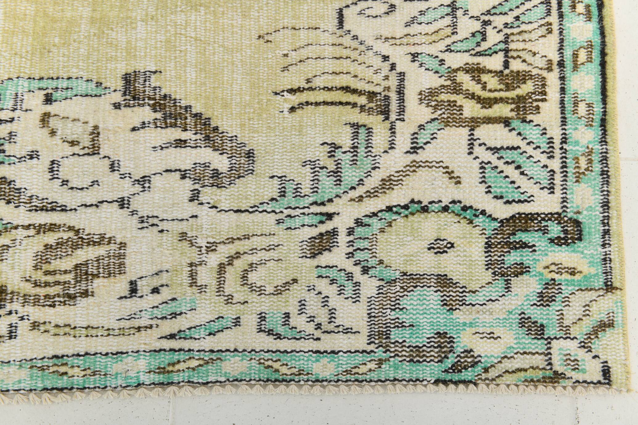 Tapis persan oriental vert clair et jaune 5x8, 165x238 cm
