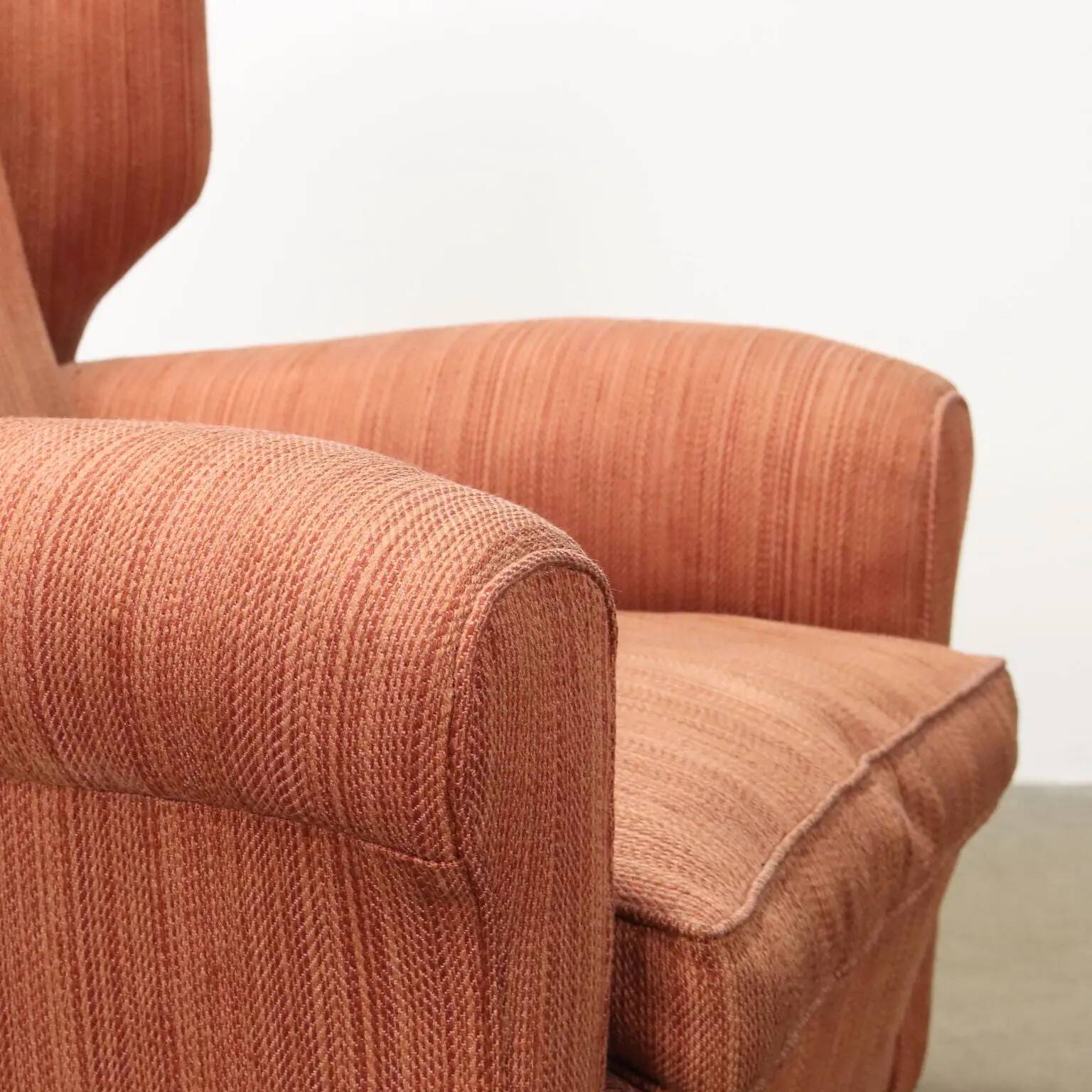 Vintage bergère armchair in wood and fabric, Italy, 1950s-1960s