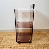 Vintage dessert table by Eric Maville in smoked Plexiglas and chrome, Roche Bobois 1970.