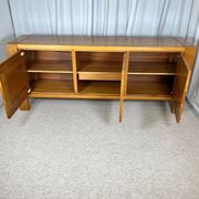 Large French sideboard in solid elm, 1970, attributed to Atelier Chauvin.