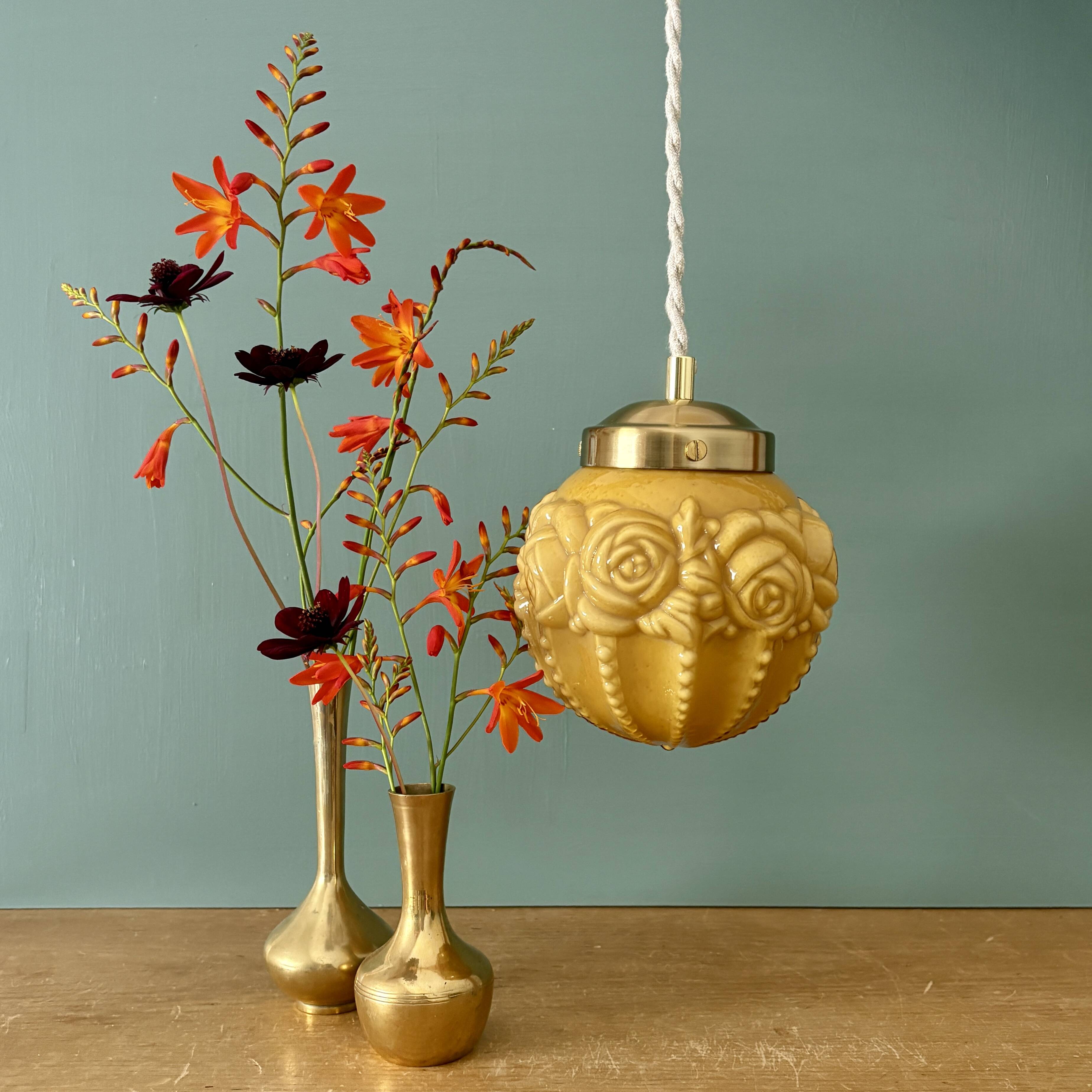 Vintage art deco globe pendant light in ochre opaline