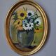 Still life acrylic on panel in a gilded oval frame
