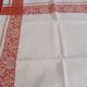2 old red and white damask napkins