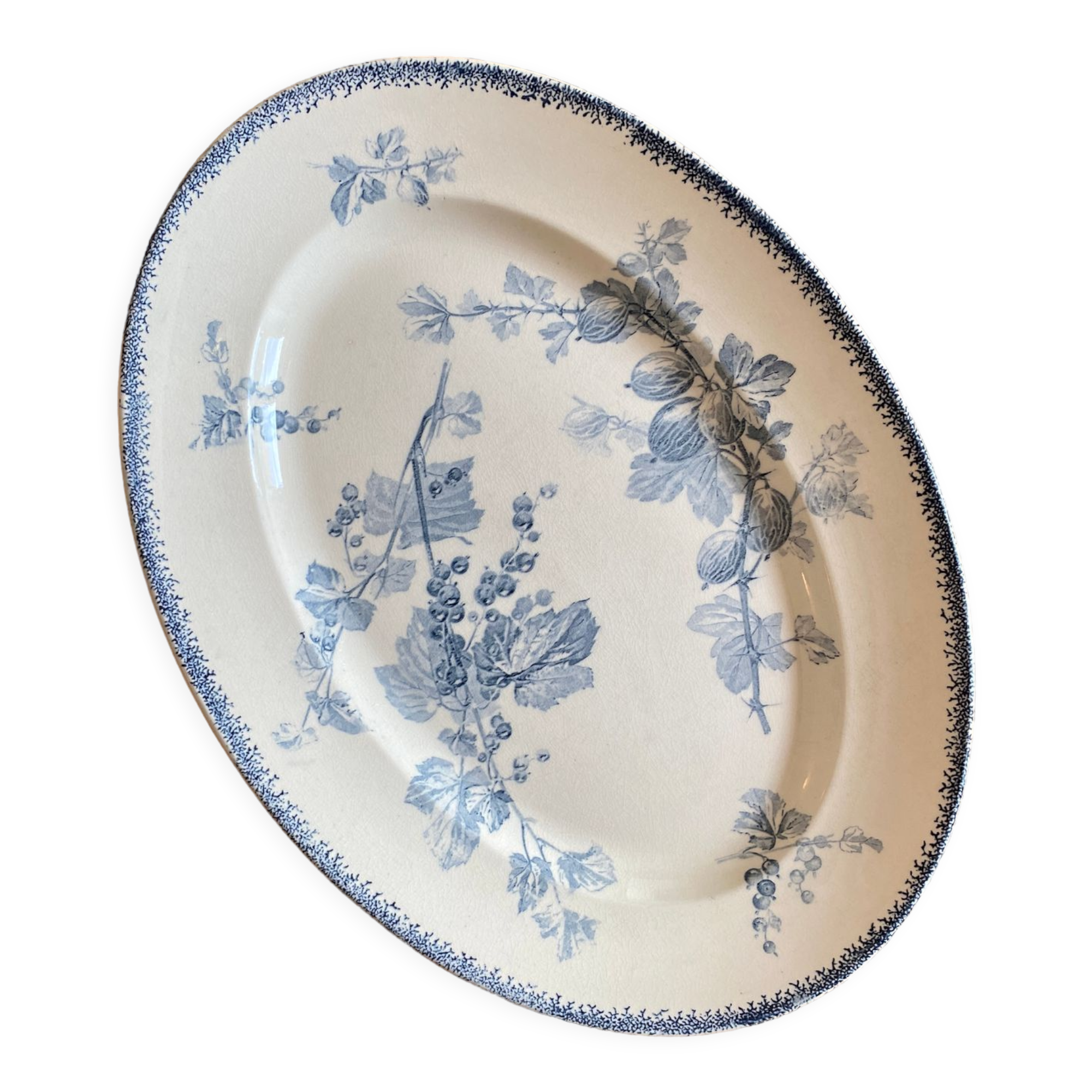Old oval plate in iron earth model Groseilles de Sarreguemines