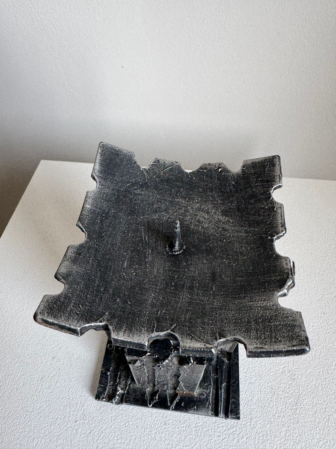 Vintage Brutalist Heavy Sculpture Wrought Iron Candle Holder