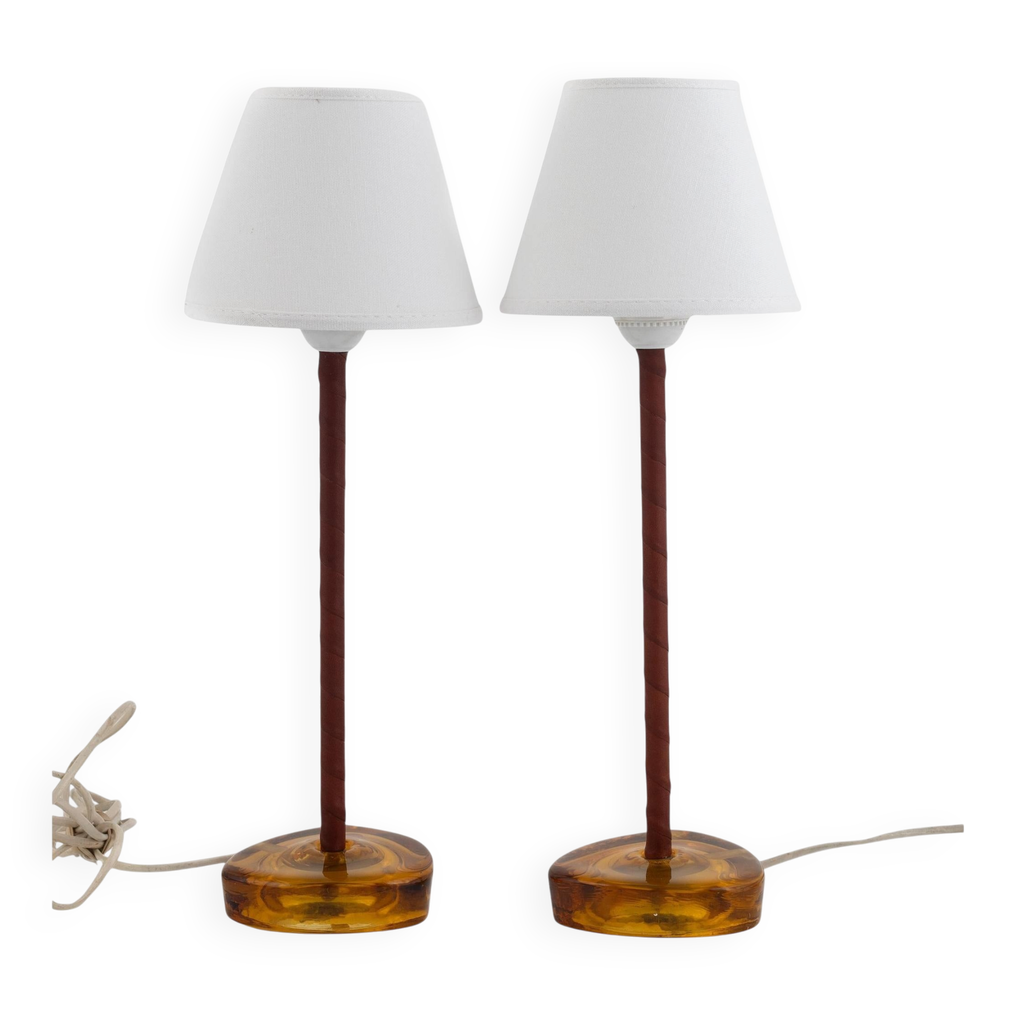 Nybro Armaturfabrik, desk lamps, brass, amber glass, Sweden, 1960s