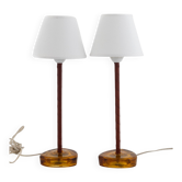 Nybro Armaturfabrik, lampes de bureau, laiton, verre ambré, Suède, années 1960