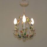 Romantic Vintage Italian Metal 3 Light Cage Chandelier Circa 1930s/40s