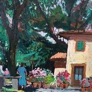 Landscape oil on panel Giuseppe Cavallini (Livorno 1916-2000) Villa Fabbricotti